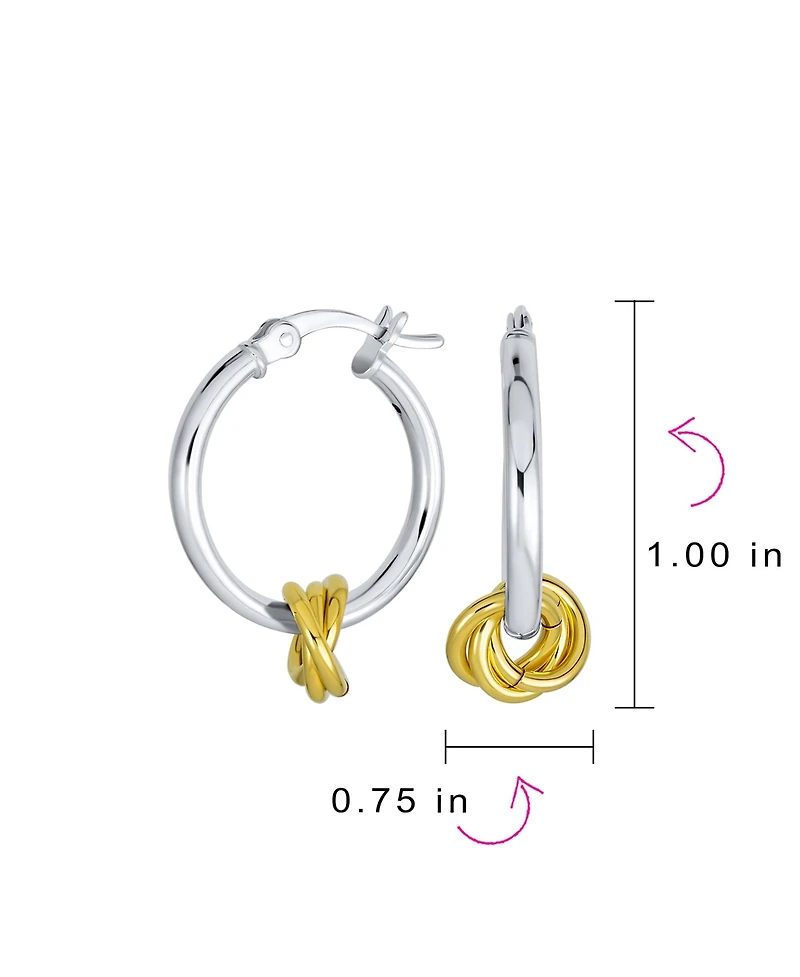 Bling Jewelry Twisted Side Charm Round Tube Thin Two Tone Love Knot Hoop Earrings Gold Plated Sterling Silver 1 Inch Diameter