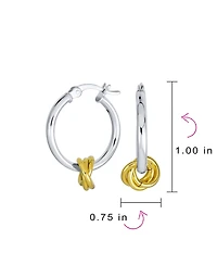 Bling Jewelry Twisted Side Charm Round Tube Thin Two Tone Love Knot Hoop Earrings Gold Plated Sterling Silver 1 Inch Diameter