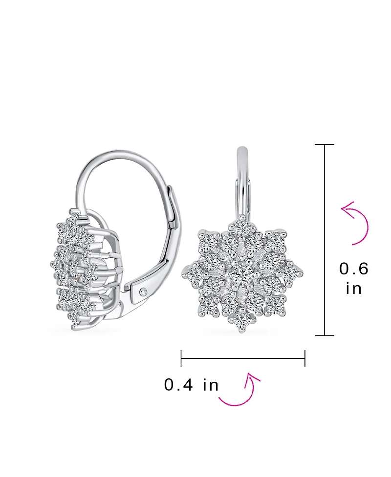 Bling Jewelry Holiday Party Flower Christmas Winter Cubic Zirconia Encrusted Cz Snowflake Drop Lever back Earrings Sterling Silver
