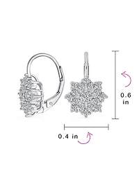 Bling Jewelry Holiday Party Flower Christmas Winter Cubic Zirconia Encrusted Cz Snowflake Drop Lever back Earrings Sterling Silver