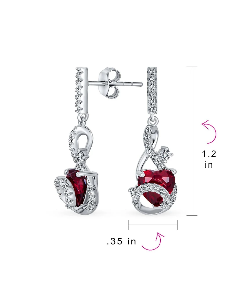 Bling Jewelry Cubic Zirconia Infinity Swirl Cz Accent Cz Red Heart Dangling Earrings Sterling Silver