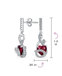 Bling Jewelry Cubic Zirconia Infinity Swirl Cz Accent Cz Red Heart Dangling Earrings Sterling Silver