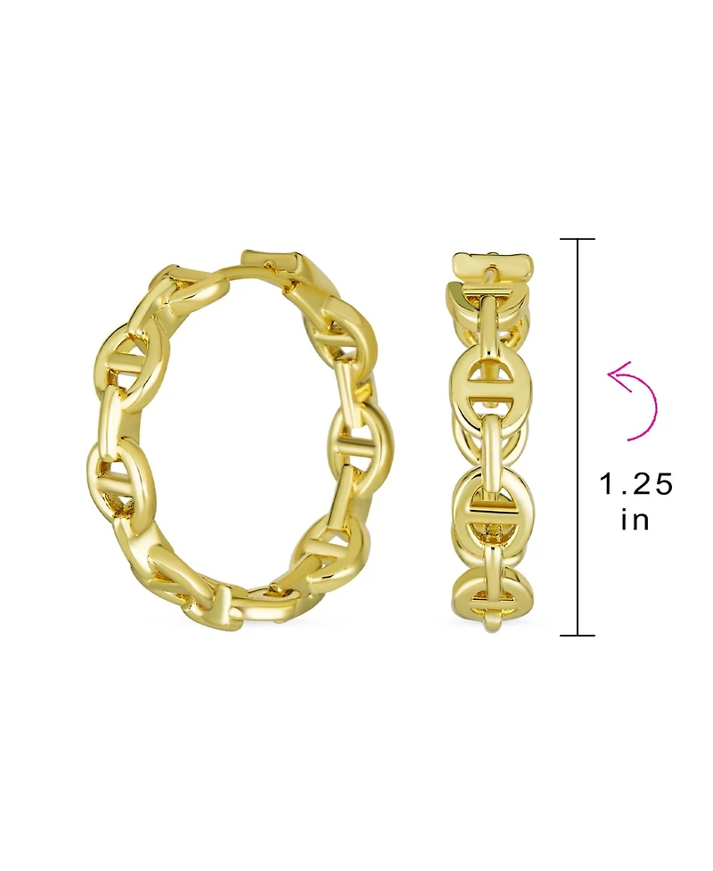 Bling Jewelry Classic Round Paper Clip Link Open Anchor Puff Mariner Chain Hoop Earrings Silver Gold Plated 1.25 Inch