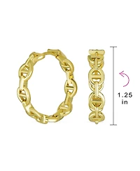 Bling Jewelry Classic Round Paper Clip Link Open Anchor Puff Mariner Chain Hoop Earrings Silver Gold Plated 1.25 Inch