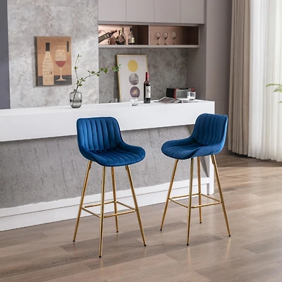 Streamdale Golden Velvet Bar Stools with Chrome Footrest