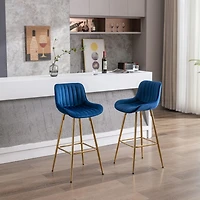 Streamdale Golden Velvet Bar Stools with Chrome Footrest
