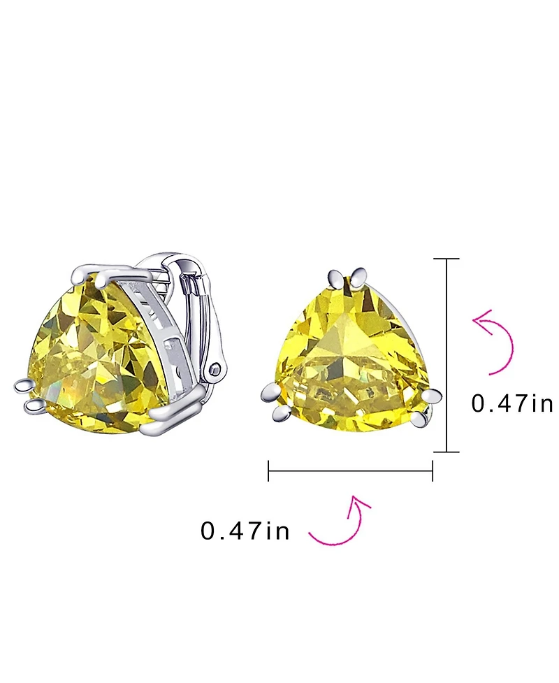 Bling Jewelry Triangle Shape Classic Large Statement 6CT Cz Solitaire Clip On Stud Earrings Rhodium Plated Brass Non Pierced 12MM