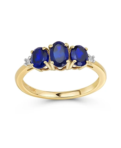 Bling Jewelry Past Present Future 3 Stone 2CTW Oval Red Natural Garnet or Blue Sapphire Trilogy Trinity Ring 10K Yellow Gold