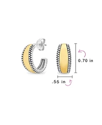 Bling Jewelry Lightweight Dome Round Caviar Bead Edge Two Tone Stud Hoop Earrings Gold Plated Sterling Silver .70 Inch Diameter