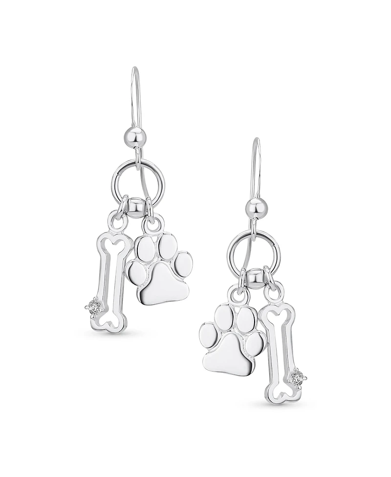 Bling Jewelry Best Friend Animal Pet Lover Bff Dog Bone Puppy Dangling Paw Print Earrings Sterling Silver Fish Hook