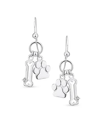 Bling Jewelry Best Friend Animal Pet Lover Bff Dog Bone Puppy Dangling Paw Print Earrings Sterling Silver Fish Hook