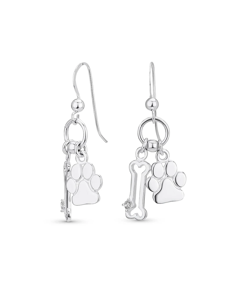 Bling Jewelry Best Friend Animal Pet Lover Bff Dog Bone Puppy Dangling Paw Print Earrings Sterling Silver Fish Hook