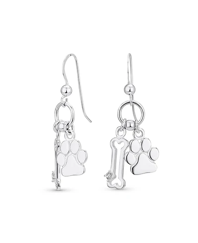 Bling Jewelry Best Friend Animal Pet Lover Bff Dog Bone Puppy Dangling Paw Print Earrings Sterling Silver Fish Hook