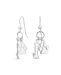 Bling Jewelry Best Friend Animal Pet Lover Bff Dog Bone Puppy Dangling Paw Print Earrings Sterling Silver Fish Hook