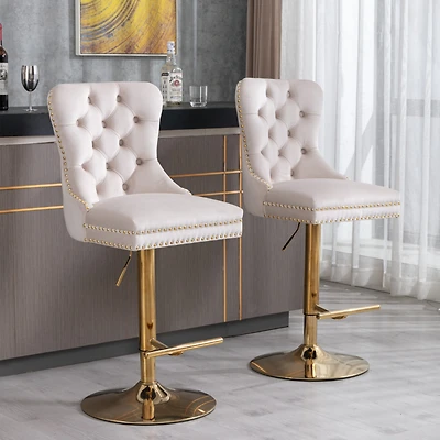 Simplie Fun Thick Golden Swivel Velvet Barstools Adjusatble Seat Height From 27-35 Inch