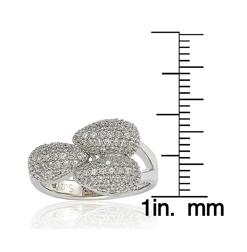 Suzy Levian Sterling Silver Cubic Zirconia 3 Leaf Pave Puff Ring