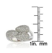 Suzy Levian Sterling Silver Cubic Zirconia 3 Leaf Pave Puff Ring