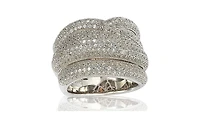 Suzy Levian Sterling Silver Cubic Zirconia Pave Puff Crossover Wide Band Ring