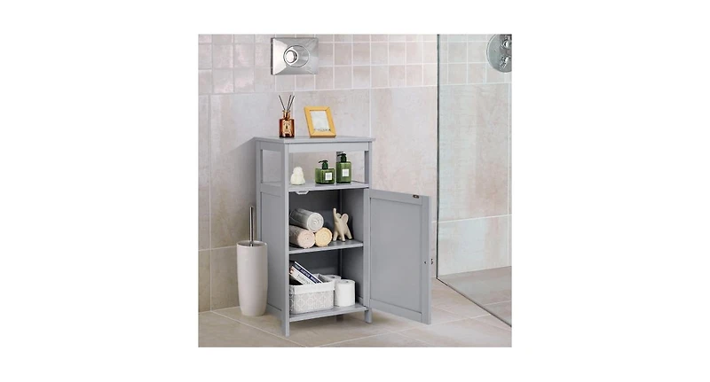 Slickblue Bathroom Wooden Floor Cabinet with Multifunction Storage Rack-Grey