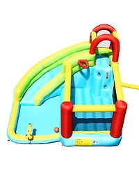 Inolait 6-in-1 Inflatable Bounce House with Climbing Wall and Basketball Hoop with Blower