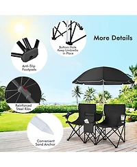 Vebreda Portable Folding Picnic Double Chair With Umbrella