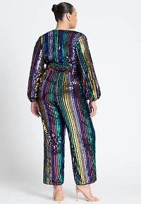 Eloquii Women's Plus Multicolor Stripe Sequin Jumpsuit