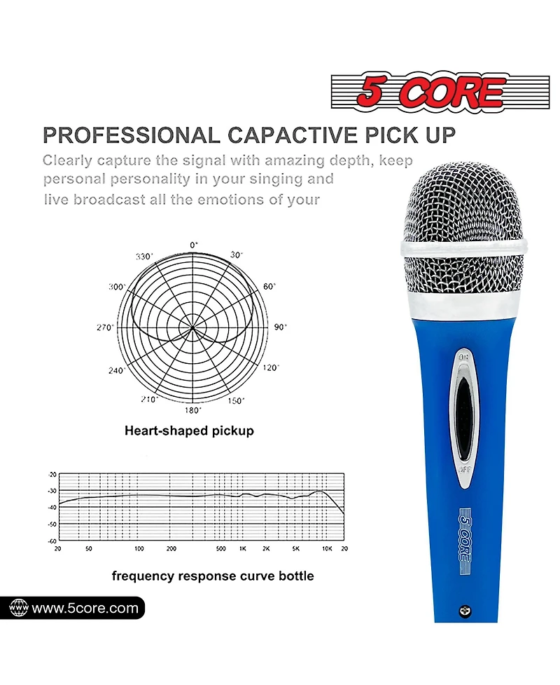 5 Core Microphone Xlr Dynamic Mic Karaoke Singing Handheld Microfono Wired Professional Unidirectional 1/4 Plug In Cord Connection for Vocal Dj Music