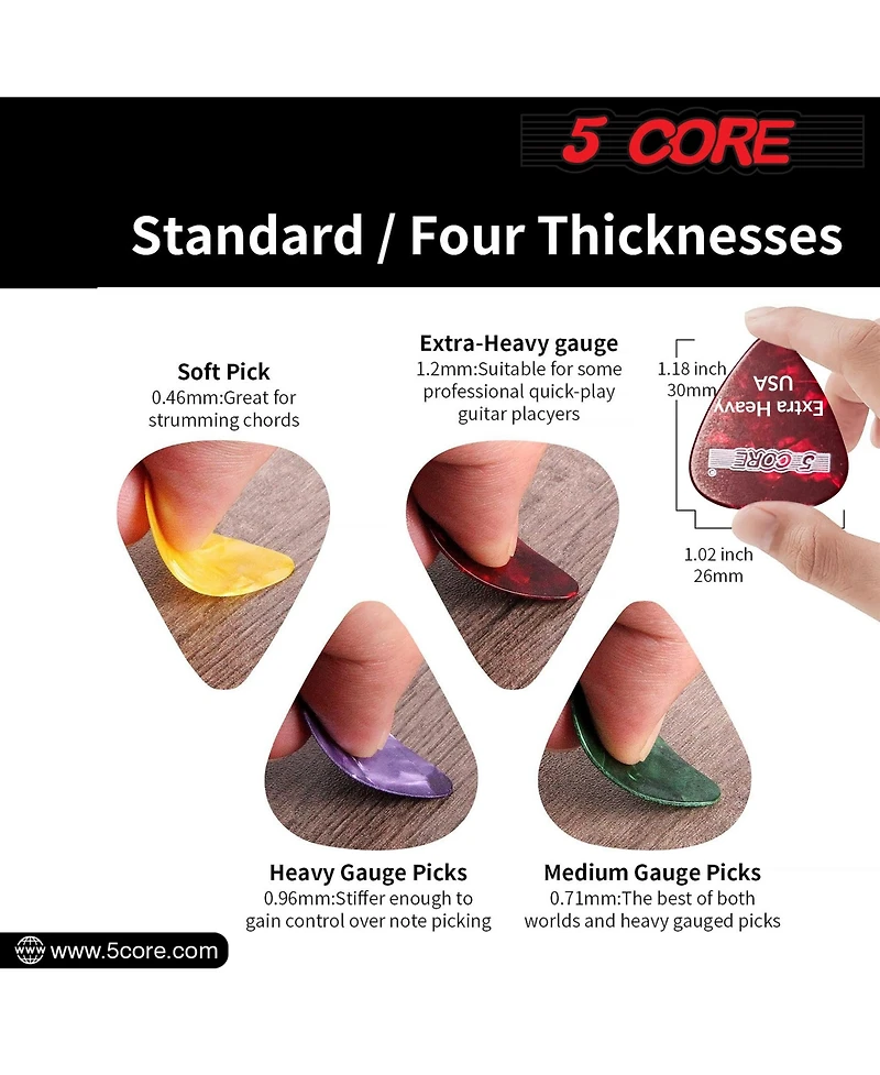 5 Core Celluloid Guitar Picks 12Pack Extra Heavy Gauge Plectrums for Acoustic Electric Bass Guitars - G Pick Exh Pr 12PK