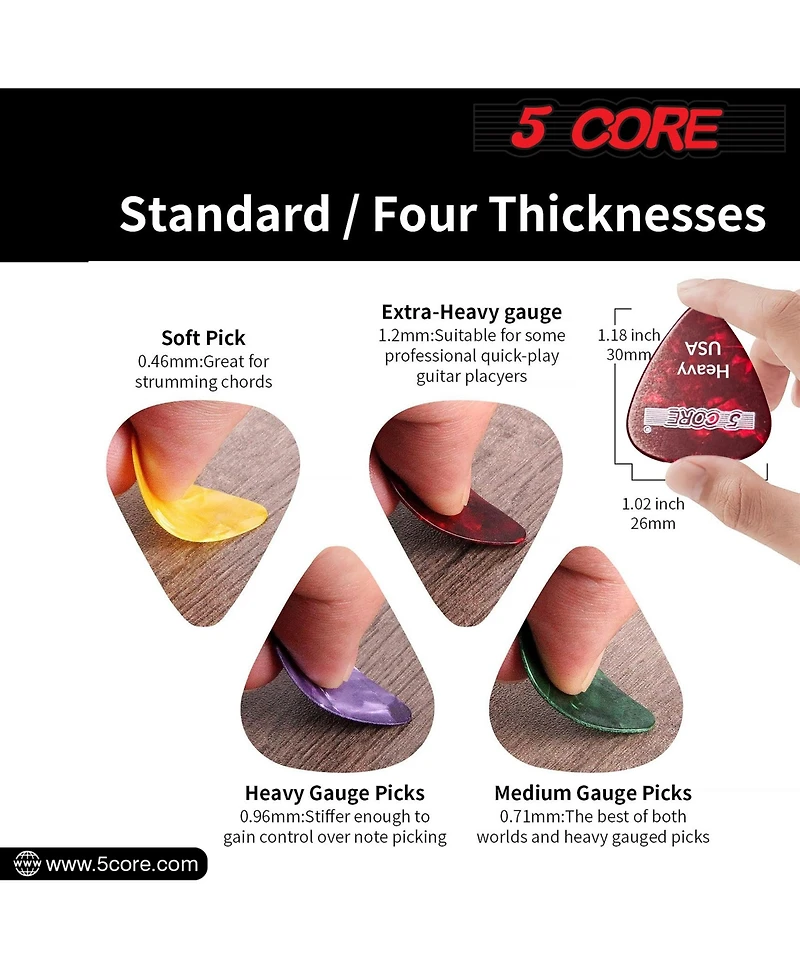 5 Core Guitar Picks 12 Piece 0.96mm Celluloid Heavy Gauge Pick for Acoustic Electric Bass Guitar Natural Feel Warm Tone Puas Para Guitarra