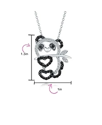Bling Jewelry Whimsical Cute Zoo Animal Black White Cubic Zirconia Pave Cz Open Panda Bear Pendant Necklace Rhodium Plated Brass