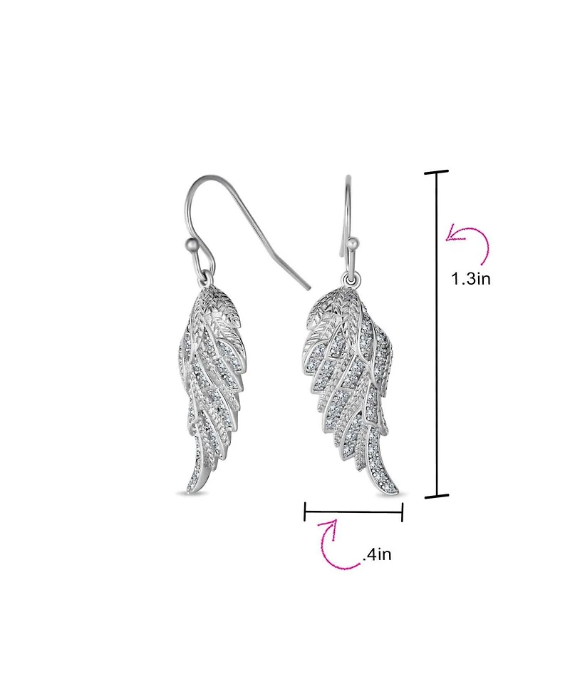 Bling Jewelry Heavenly Spiritual Symbol Cubic Zirconia Pave Cz Guardian Angel Wing Feather Lever back Dangle Earrings Sterling Silver French Wire