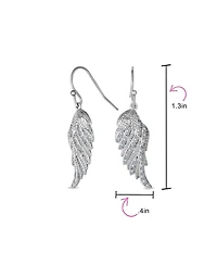 Bling Jewelry Heavenly Spiritual Symbol Cubic Zirconia Pave Cz Guardian Angel Wing Feather Lever back Dangle Earrings Sterling Silver French Wire