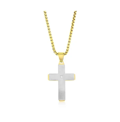 Metallo Stainless Steel Silver and Gold Single Cz Cross Necklace