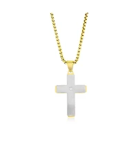 Metallo Stainless Steel Silver and Gold Single Cz Cross Necklace