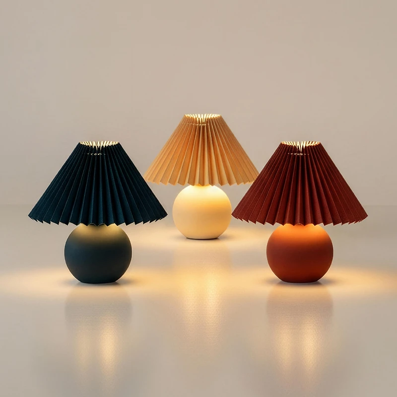 Brightech Serena Ceramic Led Table Lamp with Pleated Drum Shade