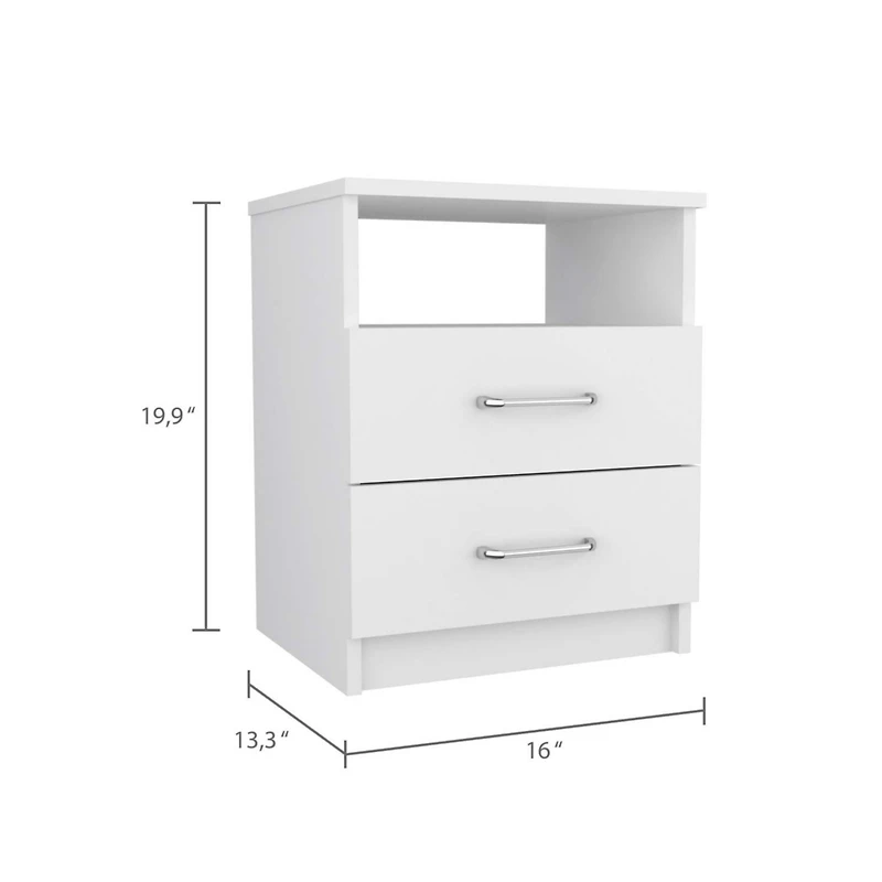 Streamdale Furniture Napoles Nightstand, Superior Top, Two Drawers, One Shelf