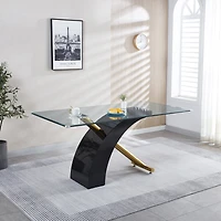 Rectangular Glass Top Dining Table, Modern Design Rectangular Room Table For Home (Black Or White)