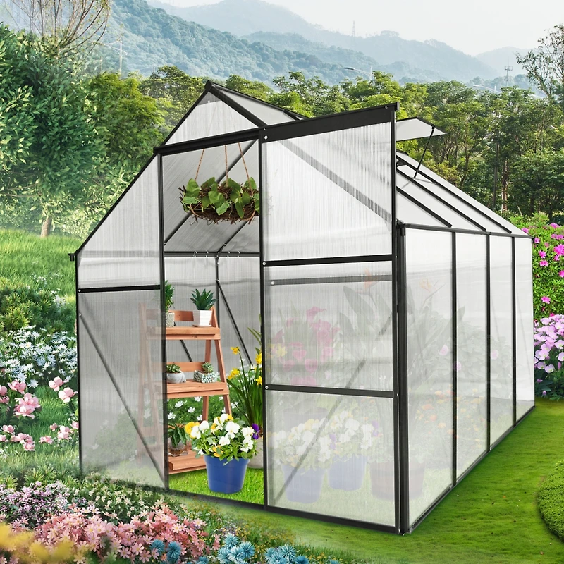 Durable 6x8 Ft Polycarbonate Greenhouse with Raised Base