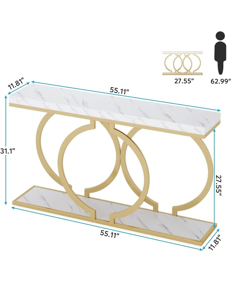 Tribesigns Gold Console Table, 55.11 inch Faux Marble Entryway Table Narrow Long Sofa Table, Modern Accent Table for Living Room, Entrance Table Geome