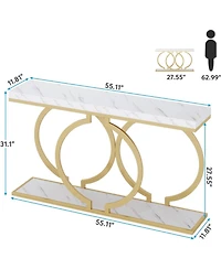 Tribesigns Gold Console Table, 55.11 inch Faux Marble Entryway Table Narrow Long Sofa Table, Modern Accent Table for Living Room, Entrance Table Geome