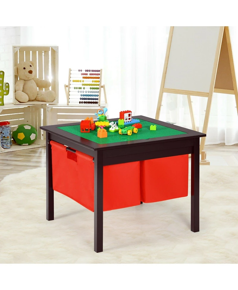 Slickblue 2-in-1 Kids Double-sided Activity Building Block Table with Drawers