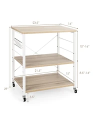 3-Tier Kitchen Baker's Rack with Microwave Shelf, Storage Hooks, and Utility Cart