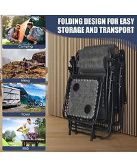 Slickblue 3 Pieces Folding Portable Zero Gravity Reclining Lounge Chairs Table Set