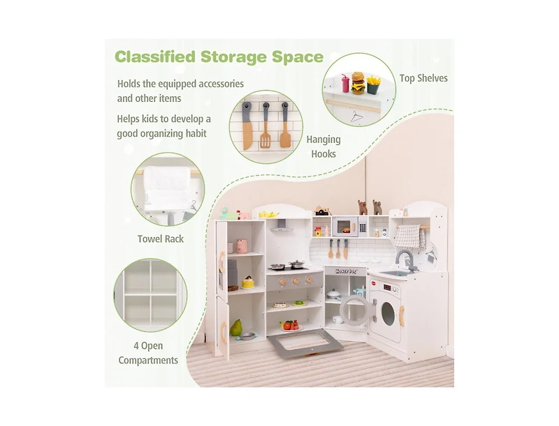 Corner Kids Play Kitchen with Washing Machine & Ice Maker Perfect Gift for Creative Play