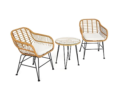 Slickblue 3 Pieces Rattan Furniture Set with Cushioned Chair Table