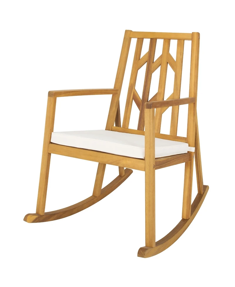 Gymax Outdoor Acacia Wood Rocking Chair Wooden Patio Rocker w/ Beige Cushion