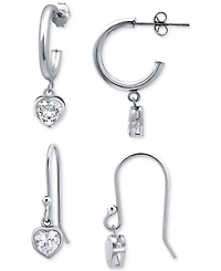 Giani Bernini 2-Pc. Set Cubic Zirconia Heart Dangle Hoop & Drop Earrings, Created for Macy's
