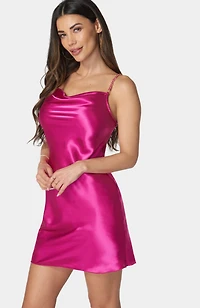 Bebe Women's Satin Bias Mini With Metal Chain Strap