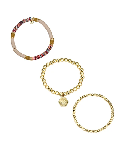 Unwritten Multi Color Disk Heart Beaded Stretch Bracelet Set
