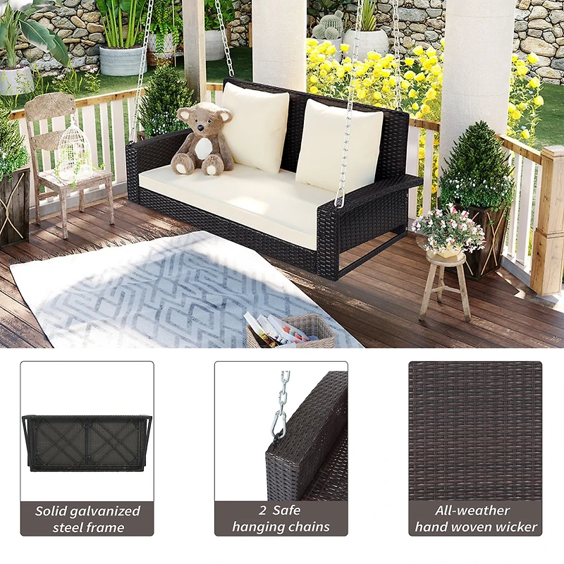 Streamdale Wicker Hanging Porch Swing with Cushion and Pillow